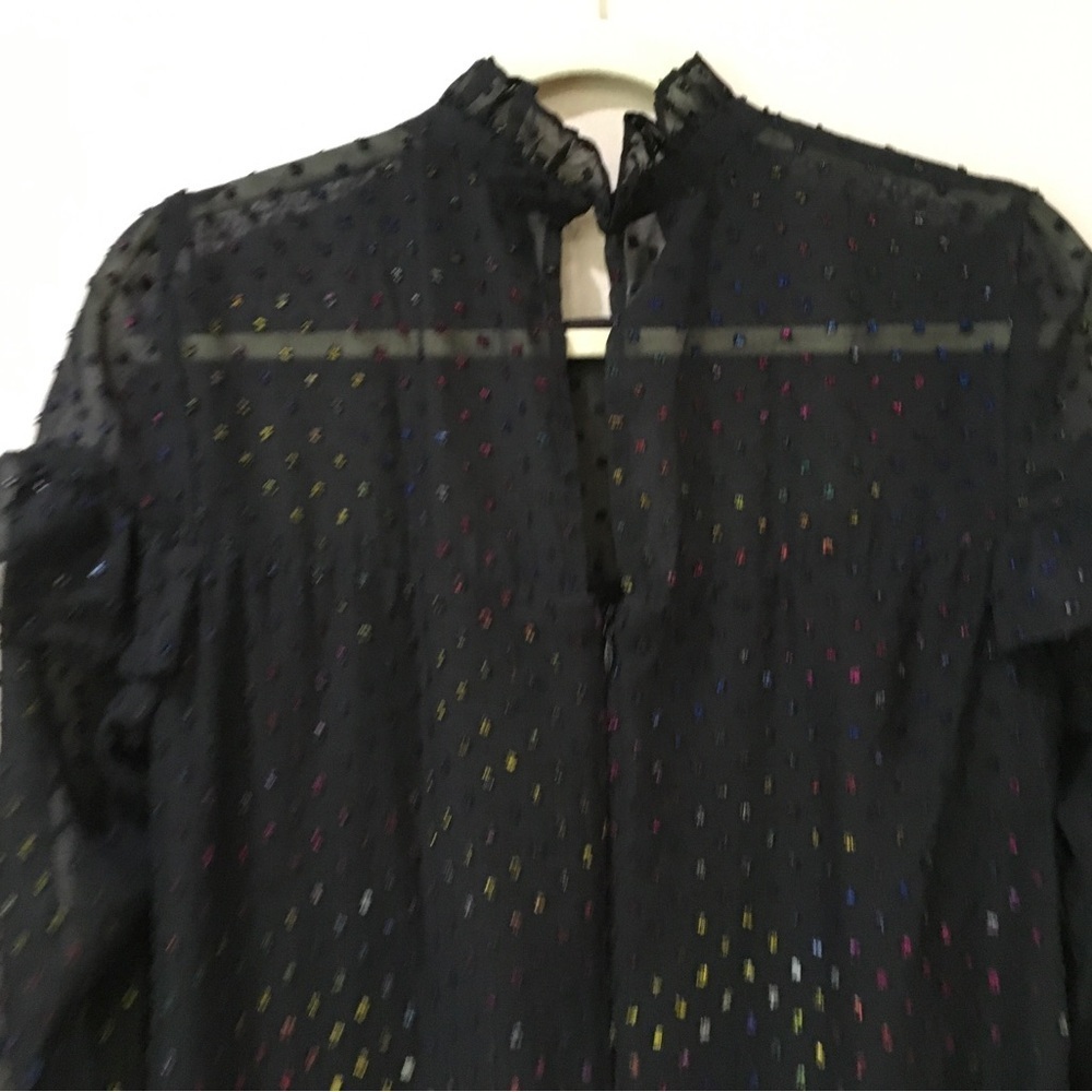 BETSEY JOHNSON women's black rainbow glitter dotted high neck ruffle dress SZ 10 - Picture 7 of 7